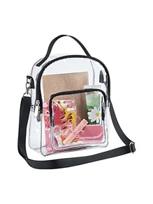 透明斜挎袋，適用於在體育場館、學校和節日中使用，防水透明沙灘運動野餐小吃包，可供女性使用
