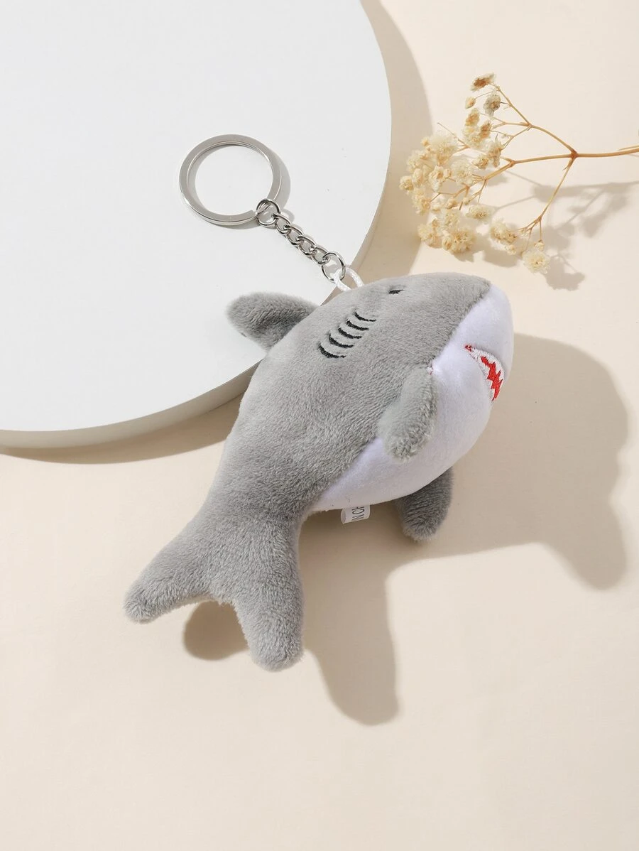 可爱 1 件卡通鲨鱼毛绒玩偶钥匙扣吊坠柔软填充手提包装饰，灰色汽车配饰包饰学校哥特 Y2k 万圣节配饰教师节包饰挂绳带身份证夹汽车配饰包饰 - 彩色 - 查看 1