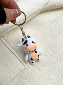 De Bolso Con Diseño De Vaca De Dibujos Animados, Nuevos Accesorios De Bolsa Creativos Con Llavero De Vaca De Dibujos Animados Lindos, Regalo De Decoración De Accesorios De Bolsa Para Chicas Adolescentes, Estudiantes Universitarios, Novatos Y Trabajadores De Cuello Blanco. Llaveros Encantadores Para Encadenamientos Therian - Blanco y Negro - Ver 1