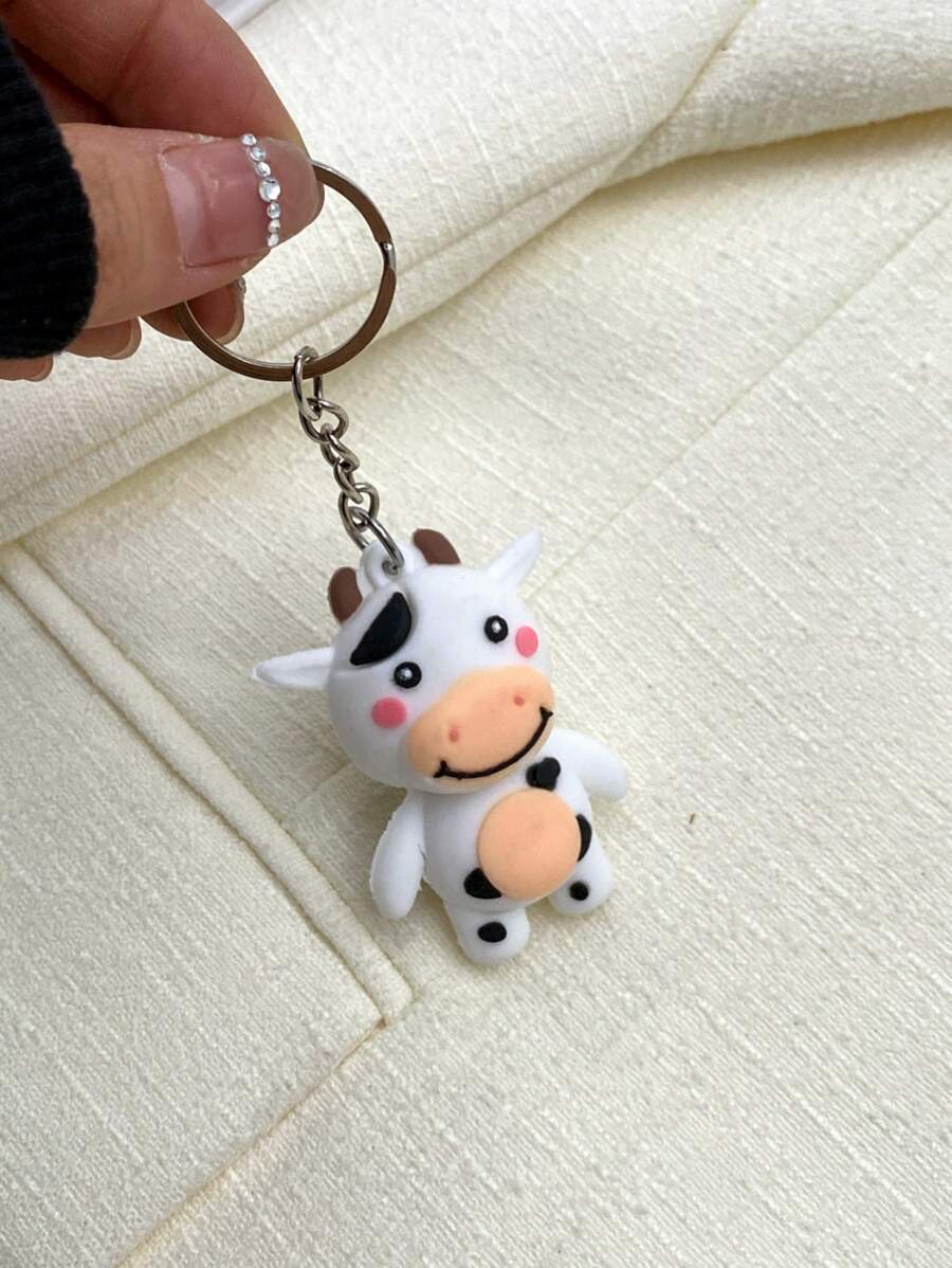 De Bolso Con Diseño De Vaca De Dibujos Animados, Nuevos Accesorios De Bolsa Creativos Con Llavero De Vaca De Dibujos Animados Lindos, Regalo De Decoración De Accesorios De Bolsa Para Chicas Adolescentes, Estudiantes Universitarios, Novatos Y Trabajadores De Cuello Blanco. Llaveros Encantadores Para Encadenamientos Therian - Blanco y Negro - Ver 1