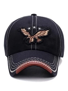 男士鷹刺繡棒球帽，街頭風格 - 黑色 - 查看 4