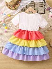 Niñas Vestido con estampado de conejo de color combinado bajo a capas - Multicolor - Ver 2