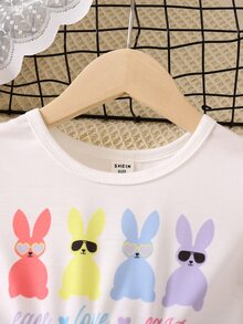 Niñas Vestido con estampado de conejo de color combinado bajo a capas - Multicolor - Ver 4