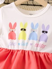 Niñas Vestido con estampado de conejo de color combinado bajo a capas - Multicolor - Ver 5