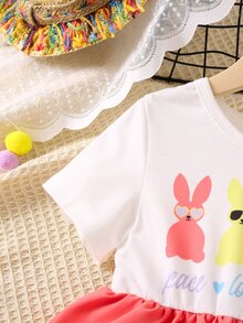 Niñas Vestido con estampado de conejo de color combinado bajo a capas - Multicolor - Ver 6