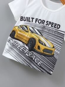 SHEIN 小男童汽車和字母圖案T恤和短褲