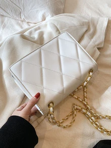 Quilted Square Bag Twist Lock White Elegant - Beige - View 2