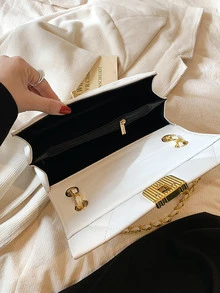 Quilted Square Bag Twist Lock White Elegant - Beige - View 4