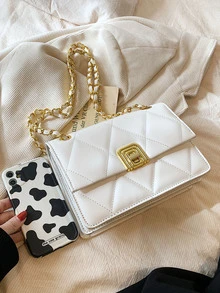 Quilted Square Bag Twist Lock White Elegant - Beige - View 5