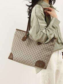 Geometric Pattern Shoulder Tote Bag, Old Money Style Women Bag - Multicolor - View 2