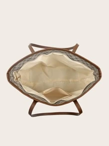 Geometric Pattern Shoulder Tote Bag, Old Money Style Women Bag - Multicolor - View 5