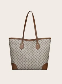 Geometric Pattern Shoulder Tote Bag, Old Money Style Women Bag - Multicolor - View 6