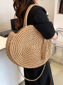 Nieuwe collectie zomerstrand geweven rotan tasriemaccessoire met kwastversiering, zomerbenodigdheden, perfect voor vakantie en vakantie