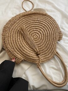 Nieuwe collectie zomerstrand geweven rotan tasriemaccessoire met kwastversiering, zomerbenodigdheden, perfect voor vakantie en vakantie