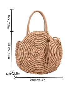 Nieuwe collectie zomerstrand geweven rotan tasriemaccessoire met kwastversiering, zomerbenodigdheden, perfect voor vakantie en vakantie