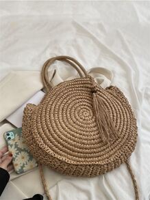 Nieuwe collectie zomerstrand geweven rotan tasriemaccessoire met kwastversiering, zomerbenodigdheden, perfect voor vakantie en vakantie