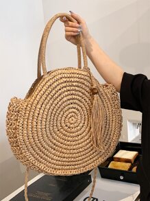 Nieuwe collectie zomerstrand geweven rotan tasriemaccessoire met kwastversiering, zomerbenodigdheden, perfect voor vakantie en vakantie