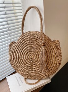 Nieuwe collectie zomerstrand geweven rotan tasriemaccessoire met kwastversiering, zomerbenodigdheden, perfect voor vakantie en vakantie