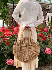 Nieuwe collectie zomerstrand geweven rotan tasriemaccessoire met kwastversiering, zomerbenodigdheden, perfect voor vakantie en vakantie