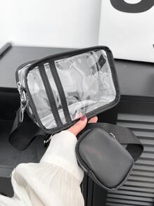 Túi hình vuông ràng buộc tương phản rõ ràng nhỏ với ví đựng tiền xu Túi đi học dành cho sinh viên mới tốt nghiệp, cô gái tuổi teen, sinh viên năm nhất, sinh viên năm hai, sinh viên năm cuối đại học, đại học và trung học phổ thông, hoàn hảo cho hoạt động ngoài trời, du lịch và quay lại trường học - màu đen - Xem 5