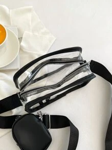 Túi hình vuông ràng buộc tương phản rõ ràng nhỏ với ví đựng tiền xu Túi đi học dành cho sinh viên mới tốt nghiệp, cô gái tuổi teen, sinh viên năm nhất, sinh viên năm hai, sinh viên năm cuối đại học, đại học và trung học phổ thông, hoàn hảo cho hoạt động ngoài trời, du lịch và quay lại trường học - màu đen - Xem 6