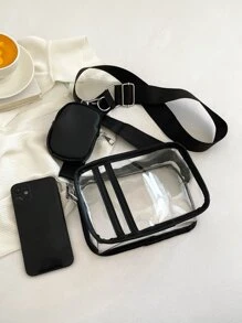 Túi hình vuông ràng buộc tương phản rõ ràng nhỏ với ví đựng tiền xu Túi đi học dành cho sinh viên mới tốt nghiệp, cô gái tuổi teen, sinh viên năm nhất, sinh viên năm hai, sinh viên năm cuối đại học, đại học và trung học phổ thông, hoàn hảo cho hoạt động ngoài trời, du lịch và quay lại trường học - màu đen - Xem 8