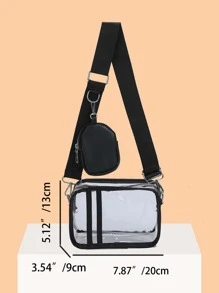 Túi hình vuông ràng buộc tương phản rõ ràng nhỏ với ví đựng tiền xu Túi đi học dành cho sinh viên mới tốt nghiệp, cô gái tuổi teen, sinh viên năm nhất, sinh viên năm hai, sinh viên năm cuối đại học, đại học và trung học phổ thông, hoàn hảo cho hoạt động ngoài trời, du lịch và quay lại trường học - màu đen - Xem 3