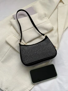 鉚釘裝飾單肩包撞色流浪包 - 黑色 - 查看 6