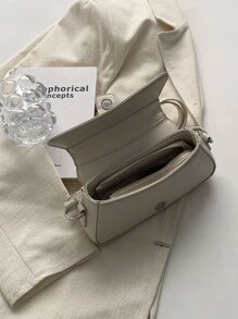 Small Bag Buckle Decor Solid Color Shoulder Bag PU Leather Versatile Underarm Bag Magnet Zipper Stylish Minimalist Bag - White - View 7