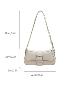 Small Bag Buckle Decor Solid Color Shoulder Bag PU Leather Versatile Underarm Bag Magnet Zipper Stylish Minimalist Bag - White - View 4