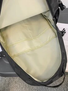 Checker Pattern Simple Design Large Capacity Double Shoulder Backpack - Black - View 7