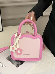 Mini Letter Graphic Flower Decor Square Bag - Multicolor - View 3