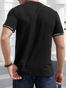 Manfinity Homme 男士短袖合身T恤，圓頸夏季款式 - 黑色 - 查看 2