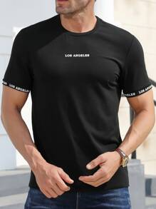 Manfinity Homme 男士短袖合身T恤，圓頸夏季款式 - 黑色 - 查看 3