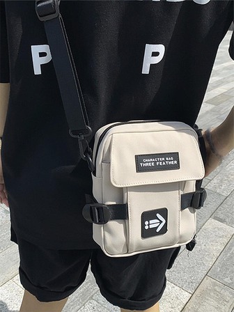 Men Letter Patch Crossbody Bag