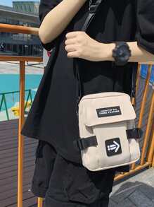 Men Letter Patch Crossbody Bag - Black and White - View 3