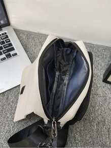 Men Letter Patch Crossbody Bag - Black and White - View 4