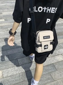 Men Letter Patch Crossbody Bag - Black and White - View 5