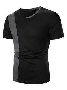Manfinity Homme 男士拼接面T恤 - 黑色 - 查看 3