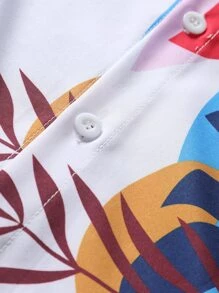 Manfinity RSRT Men Tropical Print Shirt & Shorts, Beach, Tropical, Husband, Colorful, Holographic, Men Two Pieces Casual Shirt & Short Sets, Men's Casual Graphic Print Short Sleeve T-Shirt And Shorts Set, Men Beach Outfit Set, Men 2 Pieces Set Tropical, Vacation, Cozy Outfits - White - View 5