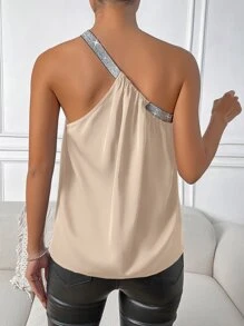 Chiquease Tương phản Sequin một vai Top - Màu be - Xem 2