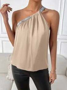 Chiquease Tương phản Sequin một vai Top - Màu be - Xem 6