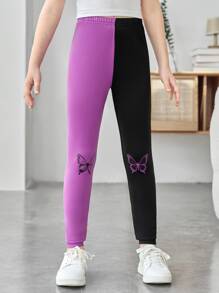 SHEIN Chicas Leggings con estampado de mariposa de dos tonos - Multicolor - Ver 1