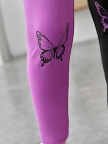 SHEIN Chicas Leggings con estampado de mariposa de dos tonos - Multicolor - Ver 5
