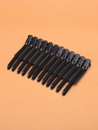 12入組黑色不銹鋼髮夾專業理髮髮夾直剃刀鋁平底髮夾沙龍頭髮造型工具