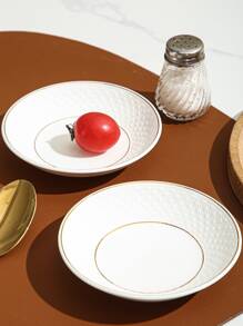 1pc Porcelain Plate, White Dinner Plate For Dining Table - White - View 1