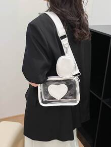 Mini Heart Pattern Transparent Square Bag With Coin Purse - White - View 1