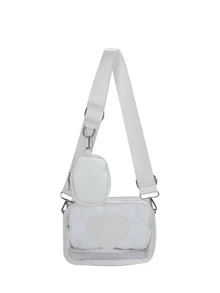 Mini Heart Pattern Transparent Square Bag With Coin Purse - White - View 3