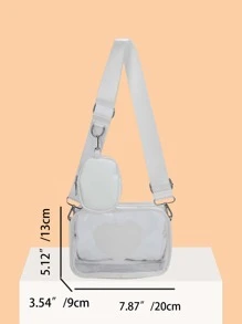 Mini Heart Pattern Transparent Square Bag With Coin Purse - White - View 4