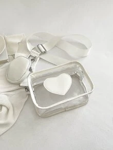 Mini Heart Pattern Transparent Square Bag With Coin Purse - White - View 6